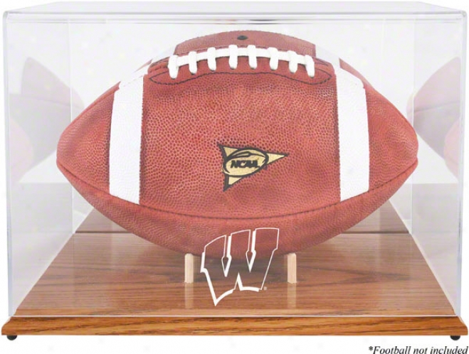 Wisconsin Badgers Team Logo Football Display Case  Details: Oak Base