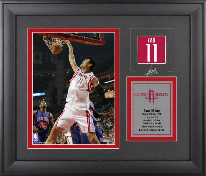 Yao Ming Houston Rockets Framed 6x8 Photograph With Facsimile Signature And Plate - Limited Edition Of 500