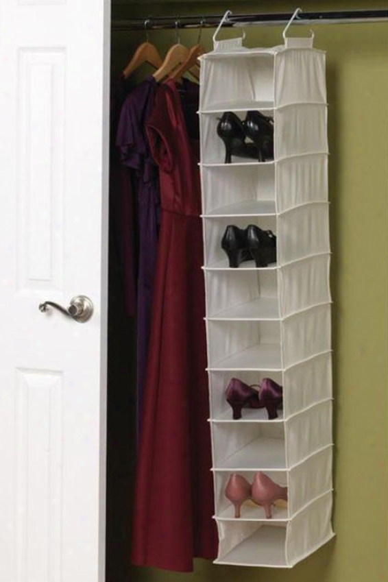 "10-pocket Wide Shoe Organizer - 50""hx8""w, Ivory"