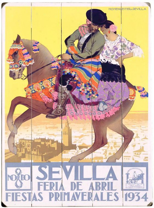 "1934 Sevilla Fiesta W0oden Sign - 20""hx14""w, Yellow"