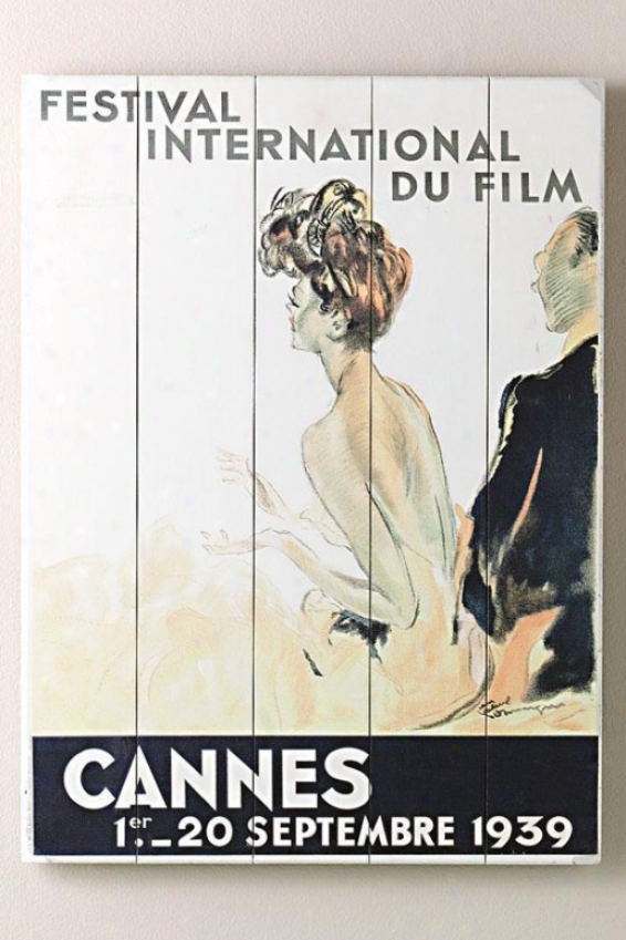 "1939 Cannes Film Feast Wooden Sign - 20""hx14""w, White"