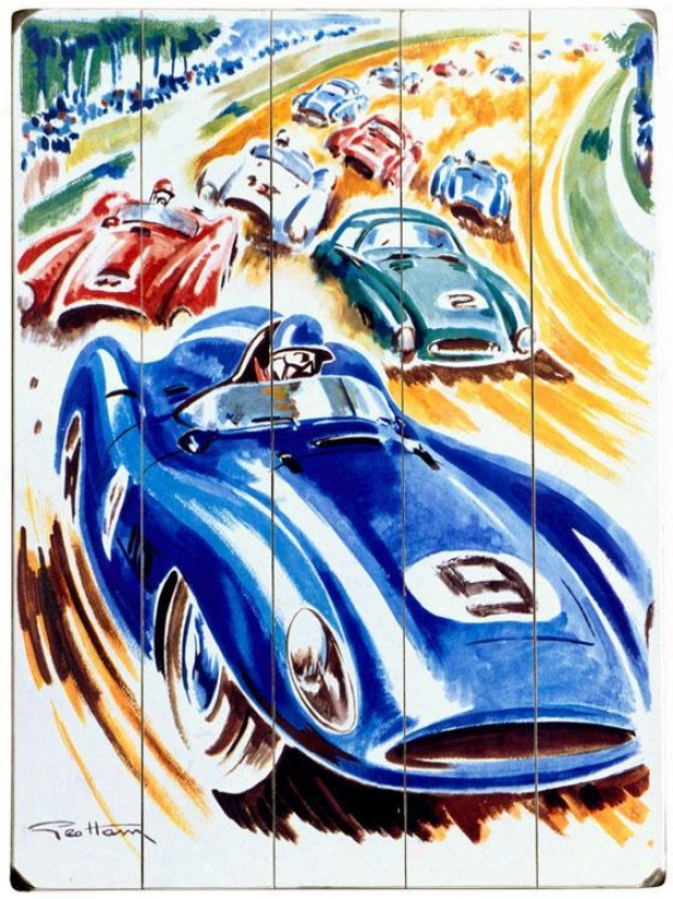"1956 24 Hour Le Mans Race Wooden Sign - 20""hx14""w, Blue"