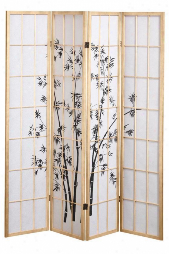 4-panel Bamboo Design Room Divider - 4-panel, Ivory