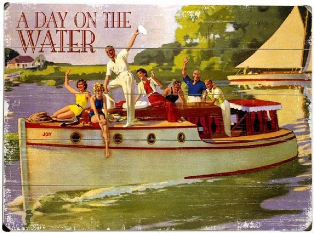 "a Day On The Water Wooden Sign - 20""hx14""w, Purple"