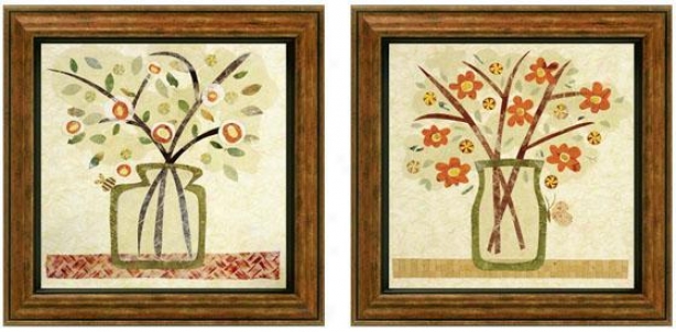 A Jar Of Flowers Framed Wall Art - Set Of 2 - Set Of Two, Earthtones