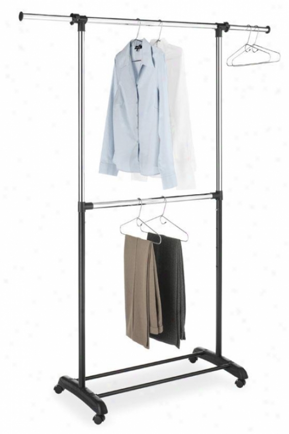 "adjustable 2-rod Garment Rack - 73""hx36""wx17""d, Silver Chrome"