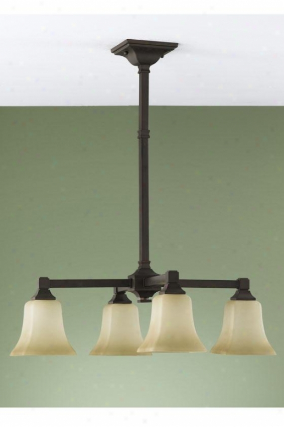 American Foursquare Chandelier - Four Light, Ojl Rub Bronze