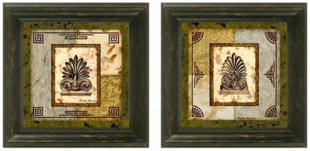 Antefix Framed Wall Art - Set Of 2 - Set Of Two, Green