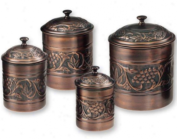 Ancient rarity Heritage Embossed Canisters - Set Of 4 - Set Of Four, Copper