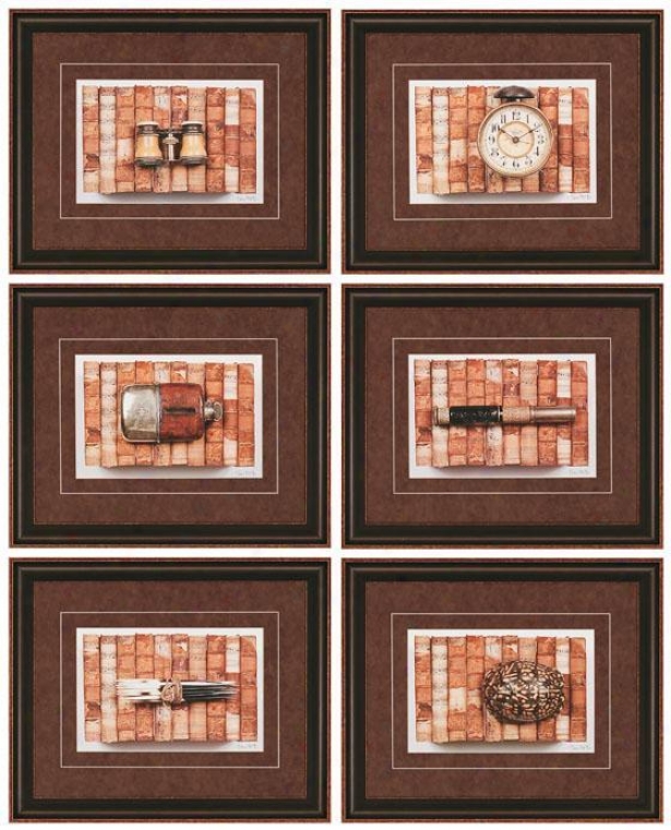 Antique Treasures Wall Art - Set Of 6 - Set O 6, Brown