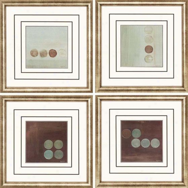 Aqua Framed Wall Art - Set Of 4 - Set, Brown