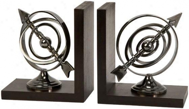 Armillary Bookends - Placed Of 2 - Set Of 2, Silver