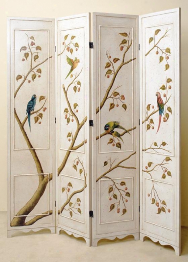 "asian Elegance 4-panel Room Screen - 61""hx71""w, White"