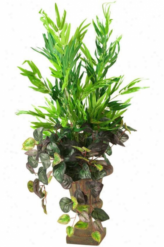 "bamboo Spray Adn Oxalis Ivy In Urn - 32""hx20""w, Green"