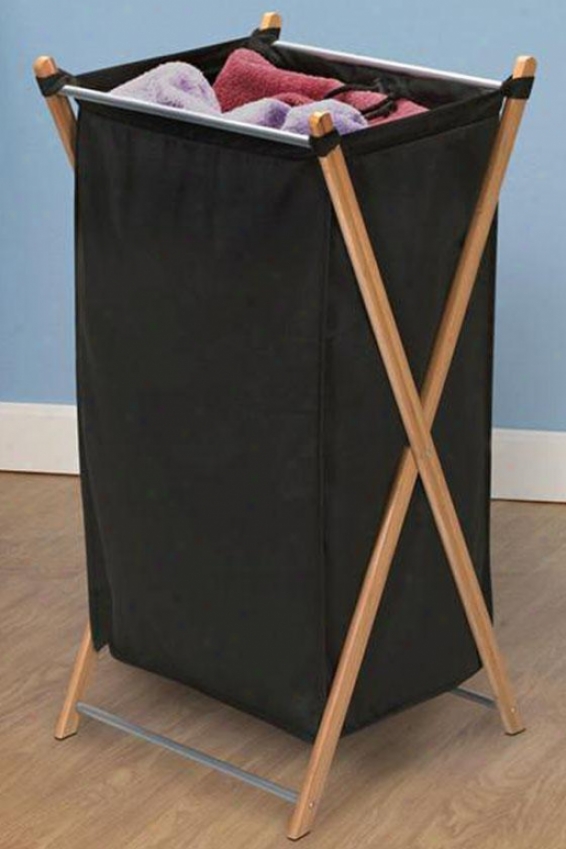 "bambpo X-frame Single Clothes Laundry Hamper - 32""hx15""w, Bmboo W/cnvs Bg"