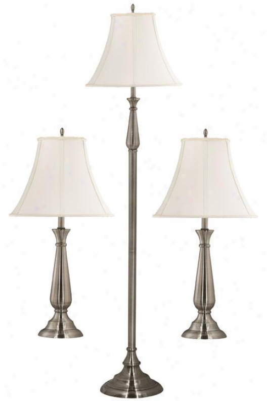 Banister 3-pack Lamp Set - Slant Wh Shade, Grey Steel