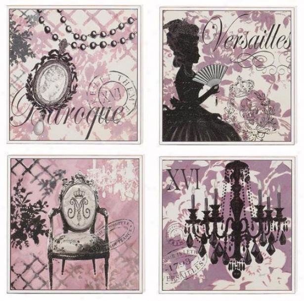 Baroque Wall Art - Set Of 4 - Set Of 4, Pink/black