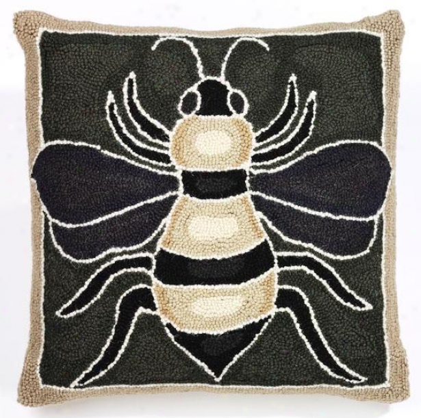 "bee Hook Pillow - 18""square, Green/brown/tan"