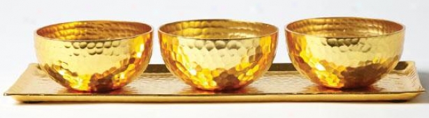 Beehive Bowls On Tray - Set Of 3 - Set Of Three, Gold