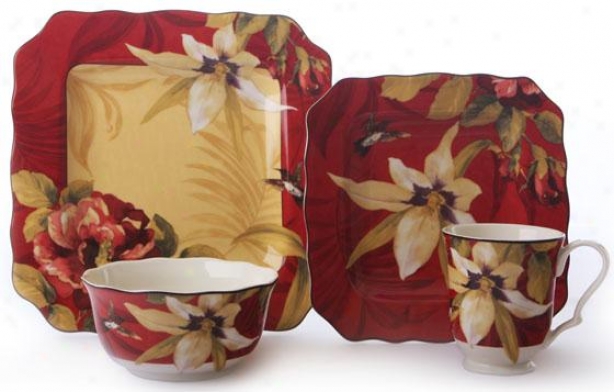 Belize Square 16-piece Dinnerware Put - 16 Piece Set, Red