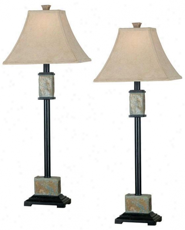 Bennington Buffet Lamps - Set Of 2 - Fawn Fabric, Beigw