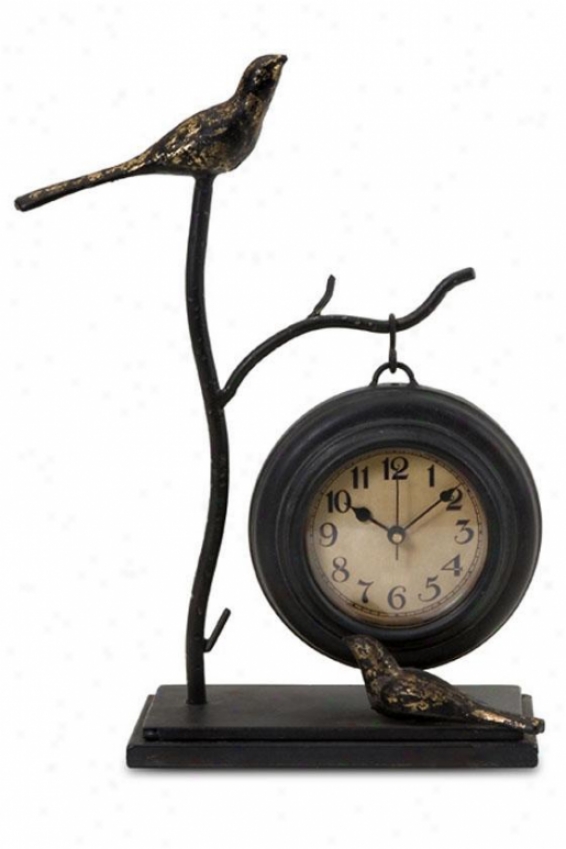 "bird And Branch With Hanging Clock - 11.75""hx9""w, Bronze"