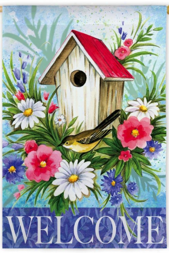 Bird House Welcome Flag - Garden, Bird House