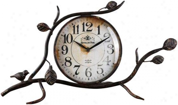 "bird On A Limb Desk Clock - 10 X 21 X 6""d, Antq Ivory/blck"