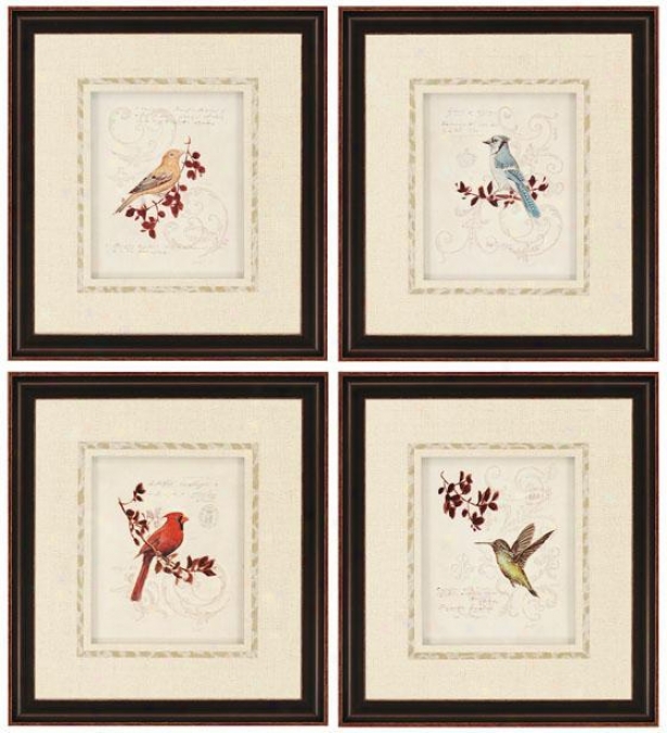 Birds With Branches Wall Art - Set Of 4 - Set Of 4, Ivory