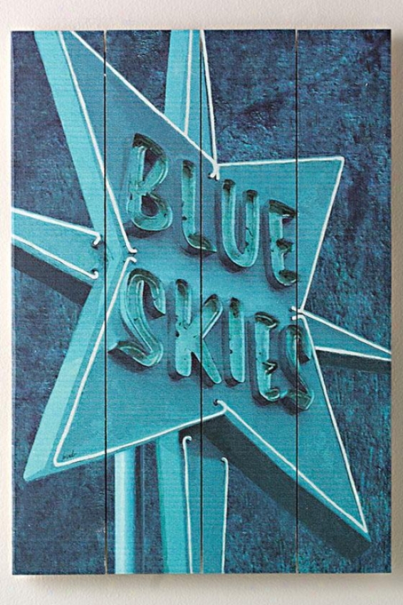 "blur Skies Ii  Wooden Sign - 20""hx4""w, Blue"