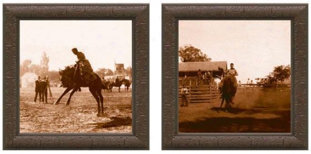 Bcuking Bronco Rider Framed Wall Art - Set Of 2 - Set Of Two, Sepia