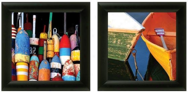 Buoys And Boats Framed Wall Art - Set Of 2 - Set Of Two, Bright Colrs