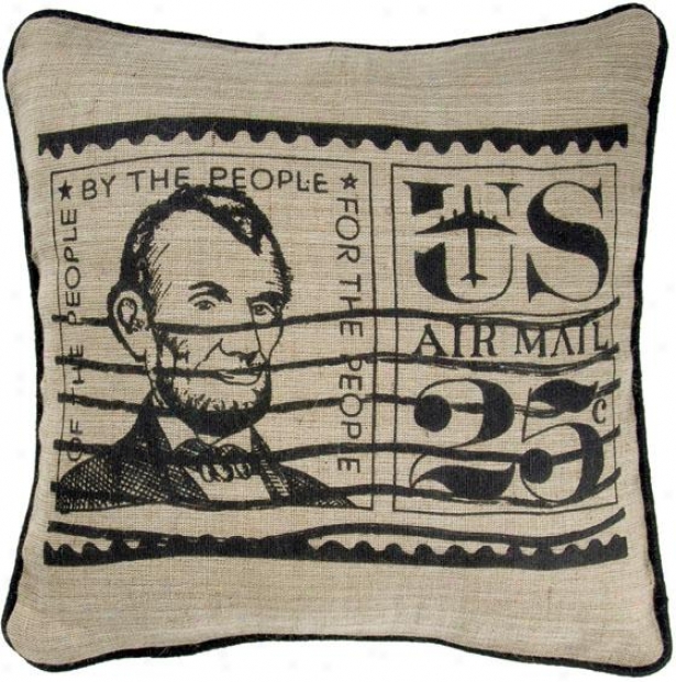 "burlap Lincoln Pillow - 18"" Square, Ivory"