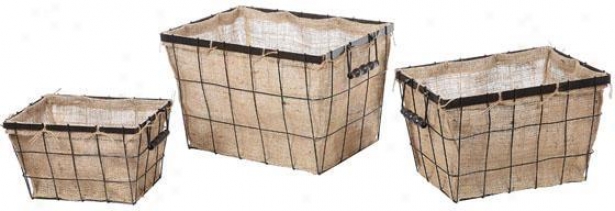 Burlap Storage Baskets - Decline Of 3 - 20x13, Beige