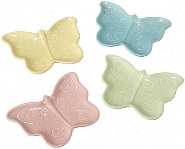 Butterfly Appetizer Plates - Set Of 4 - Set Of 4, Pastel