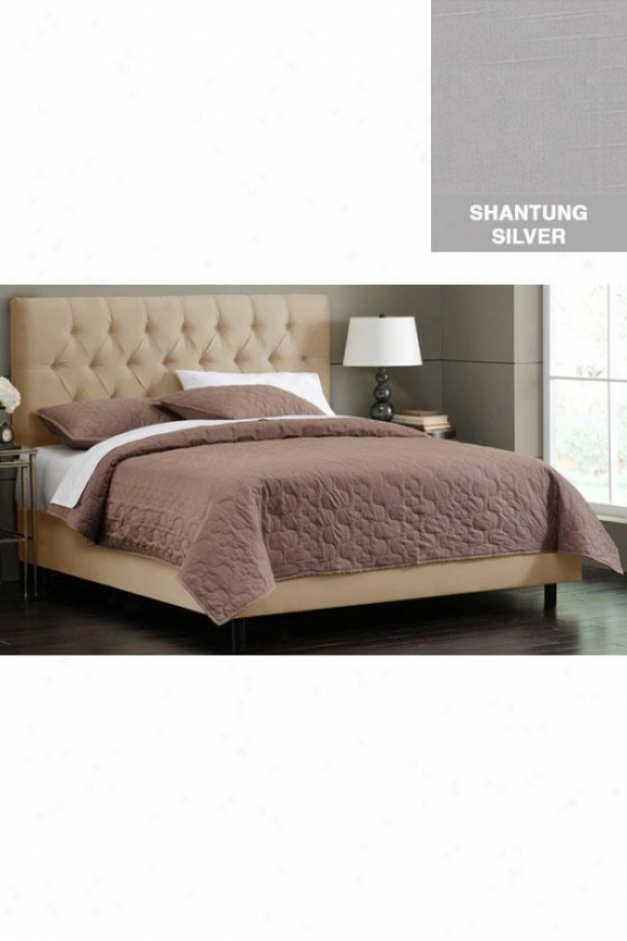 Button Tufted Upholstered Bed - King, Shantung Silver