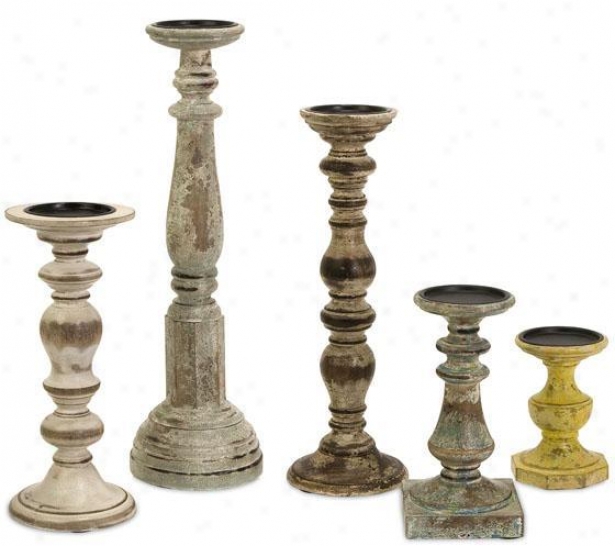 Cain Candleholders - Set Of 5 - Set Of 5, Distressed Wood