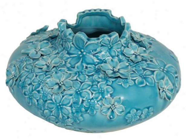 "cassie Ceramic Vase - 12""d, Aq8a Blue"