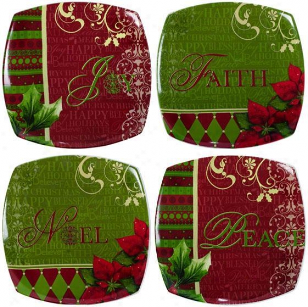 Ceramic Dessert Plates - Set Of 4 - 8x8, Green