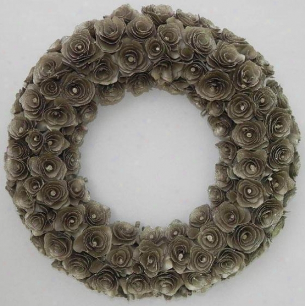 "champagne Wood Rose Wreath - 18"", Tan"