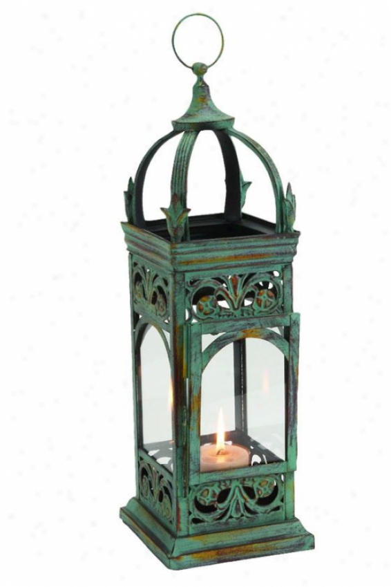 "chandan Lantern - 23""hx9""w, Green Metal"