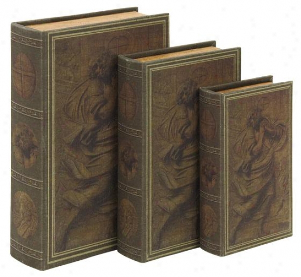 Cherub Book Box - Set Of 3 - Set Of Three, Distressed