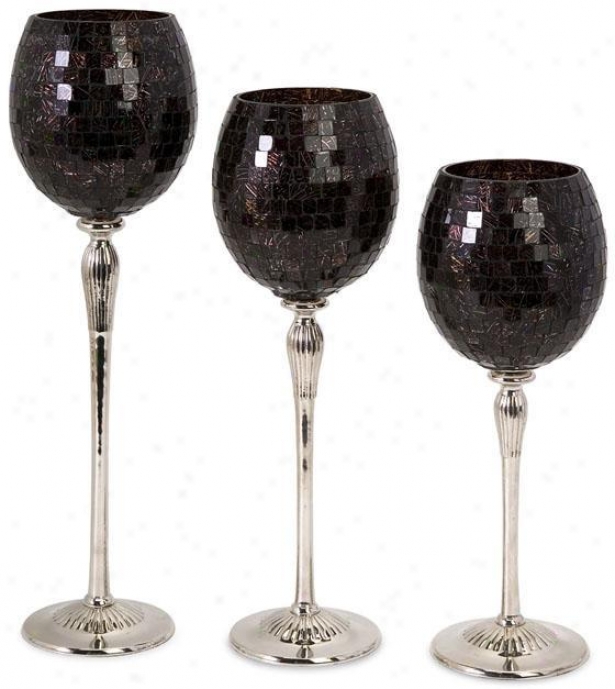 Choco Mosaic Candleholders - Set Of 3 - Set Of 3, Black