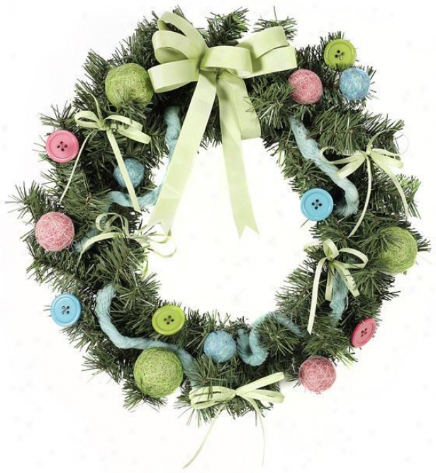 "christams Craft Wreath - 2"0"hx3.5""wx20""d, Pink/blue /green"
