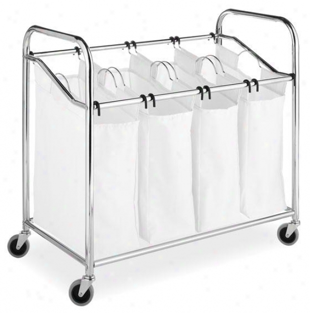 "chrome & Canvas 4-sectlon Laundry Sorter - 33""hx36""wx20""d, White/chrome"