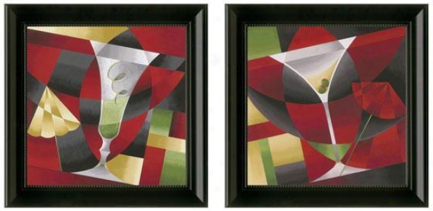 Cocktails Framed Wall Art - Plant Of 2 - Set Of Two, Red