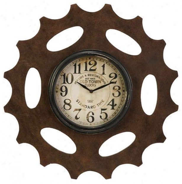 "cog Wall Clock - 20.5""d, Brown"