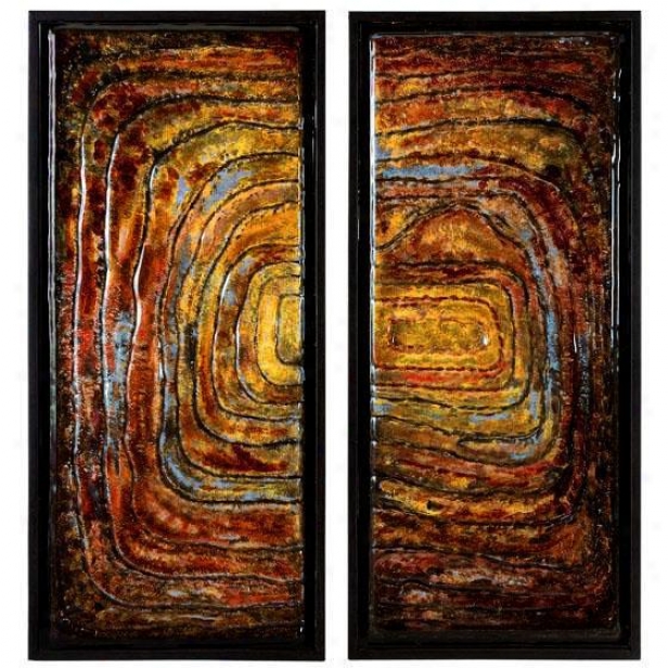 "collage Glass Wall Decor - Set Of 2 - 33.25""hx15""w, Earthtones"