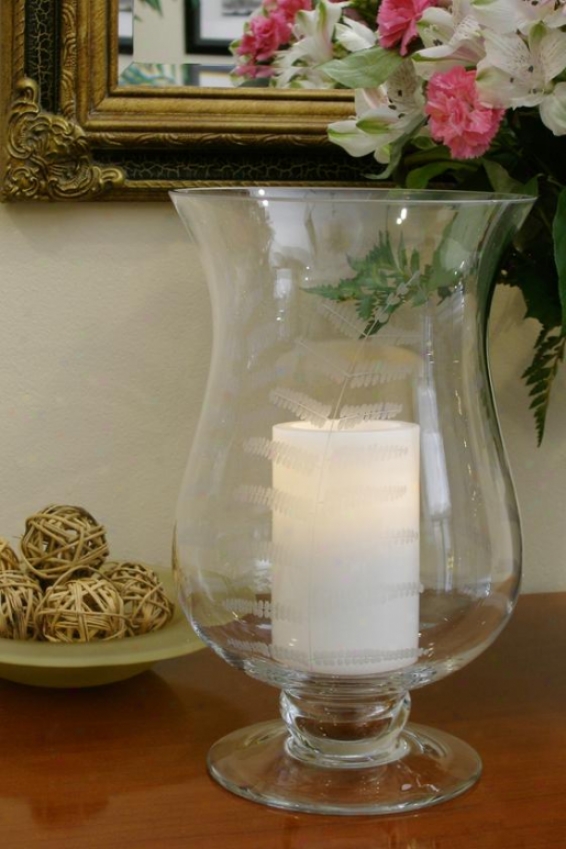 "concordia Etched Leaf Footed Hurricane Candle - 15h X 9w X 9""d, Clear Etched"