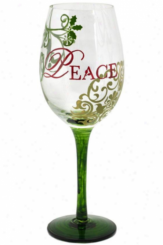 Contemporary Hand-painted Wine Glass - 12 Oz, Peace